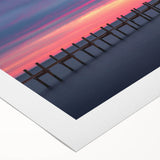 Art deco poster of the Outer Banks in North Carolina, featuring muted blue and beige tones on rolled canvas.