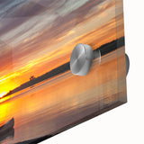 Large abstract wall art depicting North Dakota scenery in mid-century modernist style, with earth tones on acrylic glass.