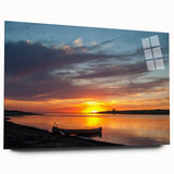 Large abstract wall art depicting North Dakota scenery in muted earth tones on acrylic glass.