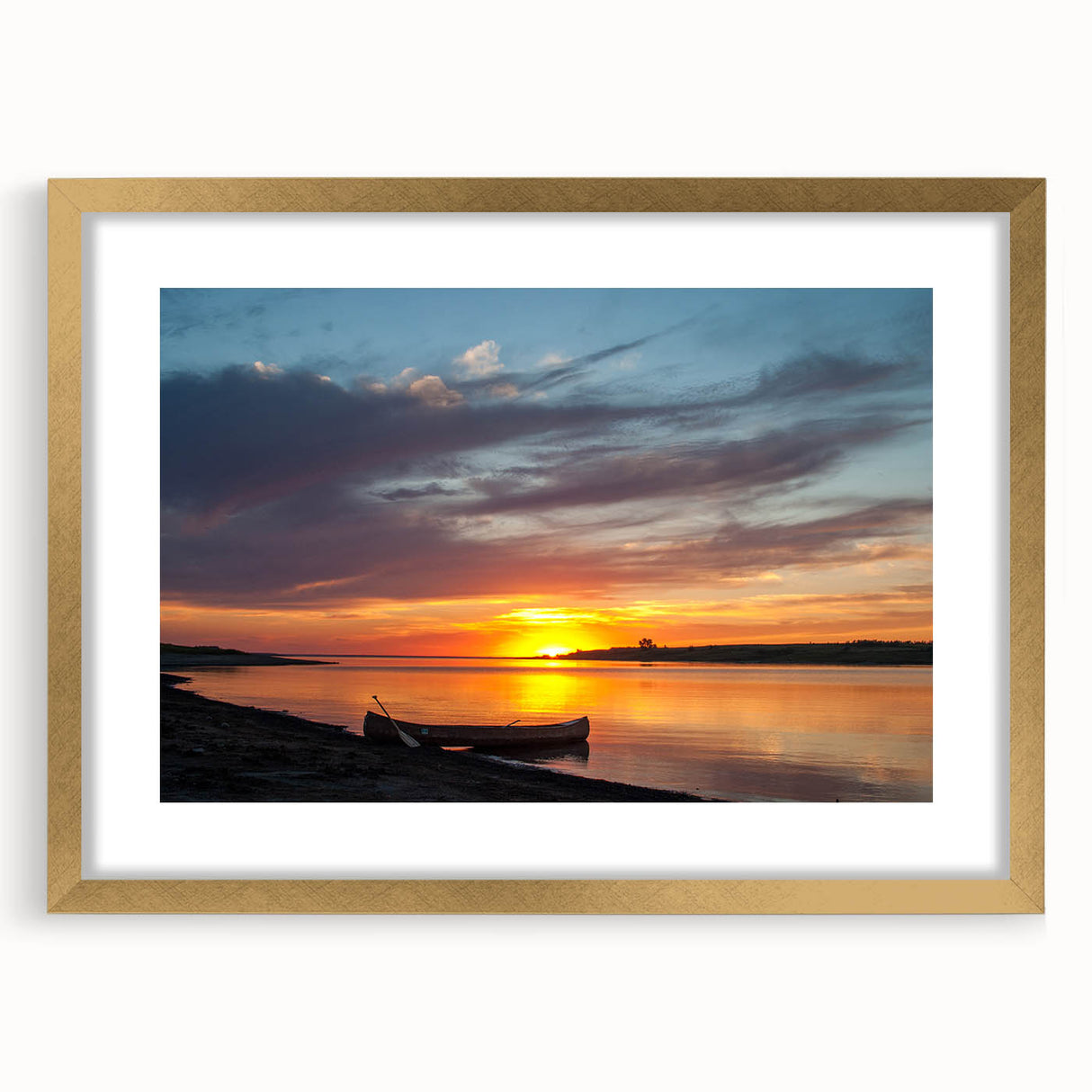 Extra large abstract art print of North Dakota scenery in gold frame, featuring textured brush strokes in earth tones.