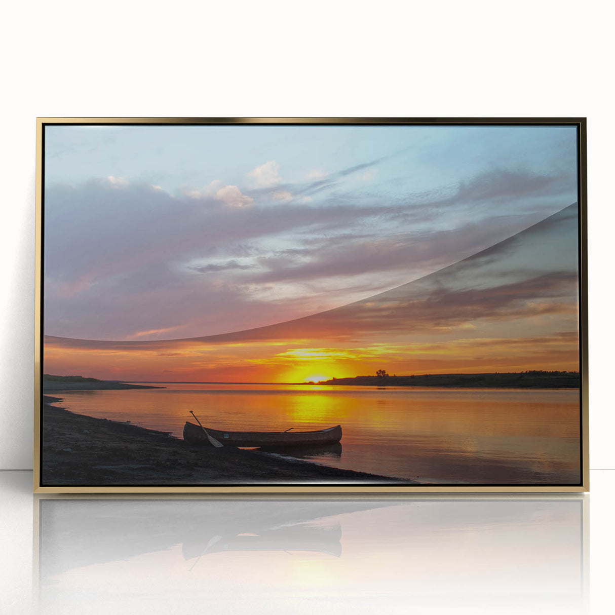Large art print of North Dakota scenery in gold tones on framed acrylic, ideal for modern art wall decor.