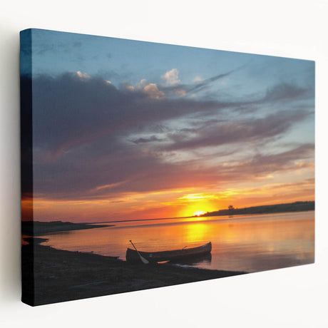 Side view of a stretched canvas featuring a serene North Dakota landscape in muted earth tones, ideal for kitchen wall art.