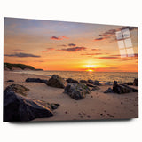 Large abstract wall art of Long Island scenery in muted colors on acrylic glass, suitable for bedroom or dining room decor.