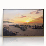 Large art print of Long Island scenery in mid-century modernist style, acrylic framed in gold.