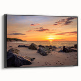 Black and white framed canvas of Long Island landscape, ideal for bedroom decor, featuring vintage poster art style.