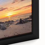 Extra large framed canvas of a textured Long Island scenery in black with colorful art accents, ideal for living room decor.