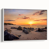 Vintage poster art of Long Island with colorful accents on a framed canvas, ideal for living room decor.