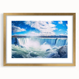 Extra large abstract art print of Niagara Falls in textured style, with muted blue and gray tones on a framed canvas.