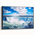 Black and white landscape art of Niagara Falls on framed canvas, ideal for bedroom wall decor.