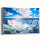 Framed canvas of Niagara Falls landscape art painting with colorful palette, ideal for living room decor.