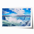 Extra large wall art featuring the Niagara Falls in vibrant blue and white tones on a rolled canvas.