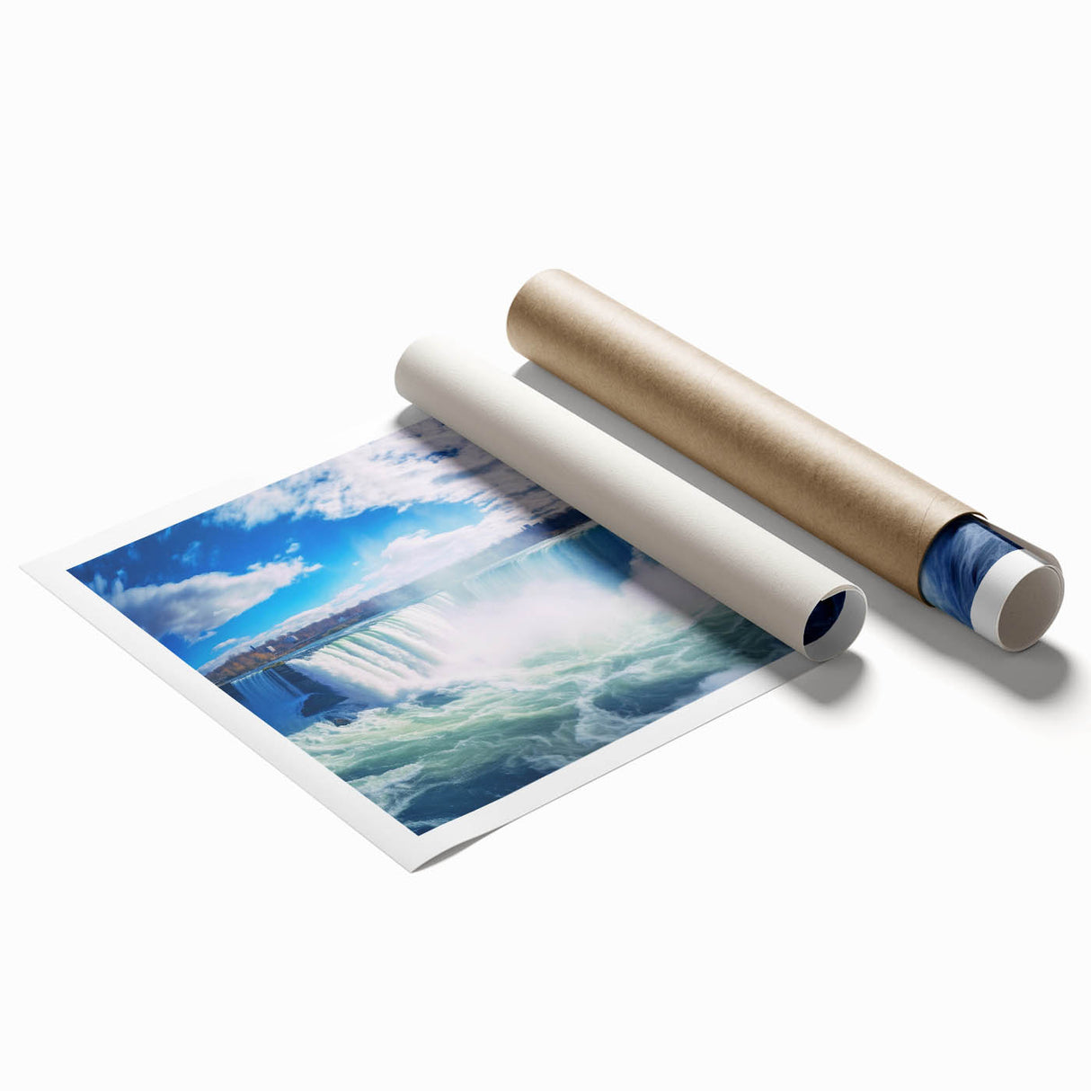 Extra large rolled print of Niagara Falls in muted blue and gray tones, suitable for classy bathroom wall art.
