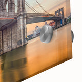 Acrylic print of the Brooklyn Bridge in muted gray and blue tones.