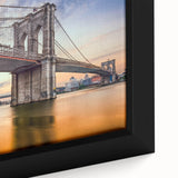 Extra large black wall art featuring a textured, colorful close-up of the Brooklyn Bridge on a framed canvas.