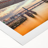 Art Deco poster of Brooklyn Bridge in muted gray tones on rolled canvas, suited for dining room décor.