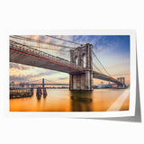 Rolled print of the Brooklyn Bridge in muted gray tones, suitable for art wall dining room placement.