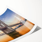 Extra large wall art of the Brooklyn Bridge in line art style with floral accents, printed on rolled canvas.