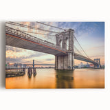 Black and white photo of Brooklyn Bridge on stretched canvas, ideal for kitchen art.