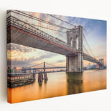 New York City's Brooklyn Bridge depicted in grayscale on a large stretched canvas, suitable for kitchen wall art.