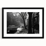 Extra large, textured abstract art print of colorful New York City skyline on framed black canvas.