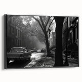 Black and white framed canvas of Brooklyn Bridge landscape, ideal for bedroom wall decor.