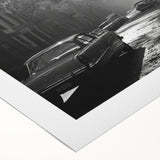 Art deco poster of Brooklyn Bridge with muted gray and blue tones on rolled canvas, suitable for dining room wall art.