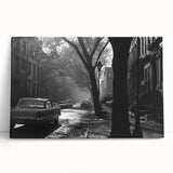 Black and white large art print of Brooklyn Bridge and NYC skyline on stretched canvas, ideal for kitchen wall art.