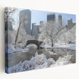 Large art print of Central Park in muted green and brown tones on stretched canvas, suitable for kitchen wall art.