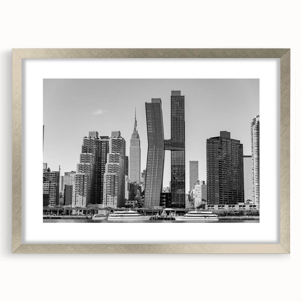 Textured art print of the Chrysler Building in abstract style with silver frame, ideal for bedroom wall decor.