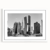 Abstract art print of the Chrysler Building in muted gray tones, framed with a white mat.