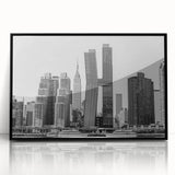 Large abstract wall art featuring the Chrysler Building in muted gray tones on a framed acrylic.