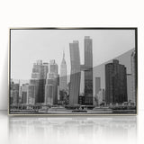 Mid-century modernist art of the Chrysler Building in silver tones, acrylic print, suitable for modern art wall decor.
