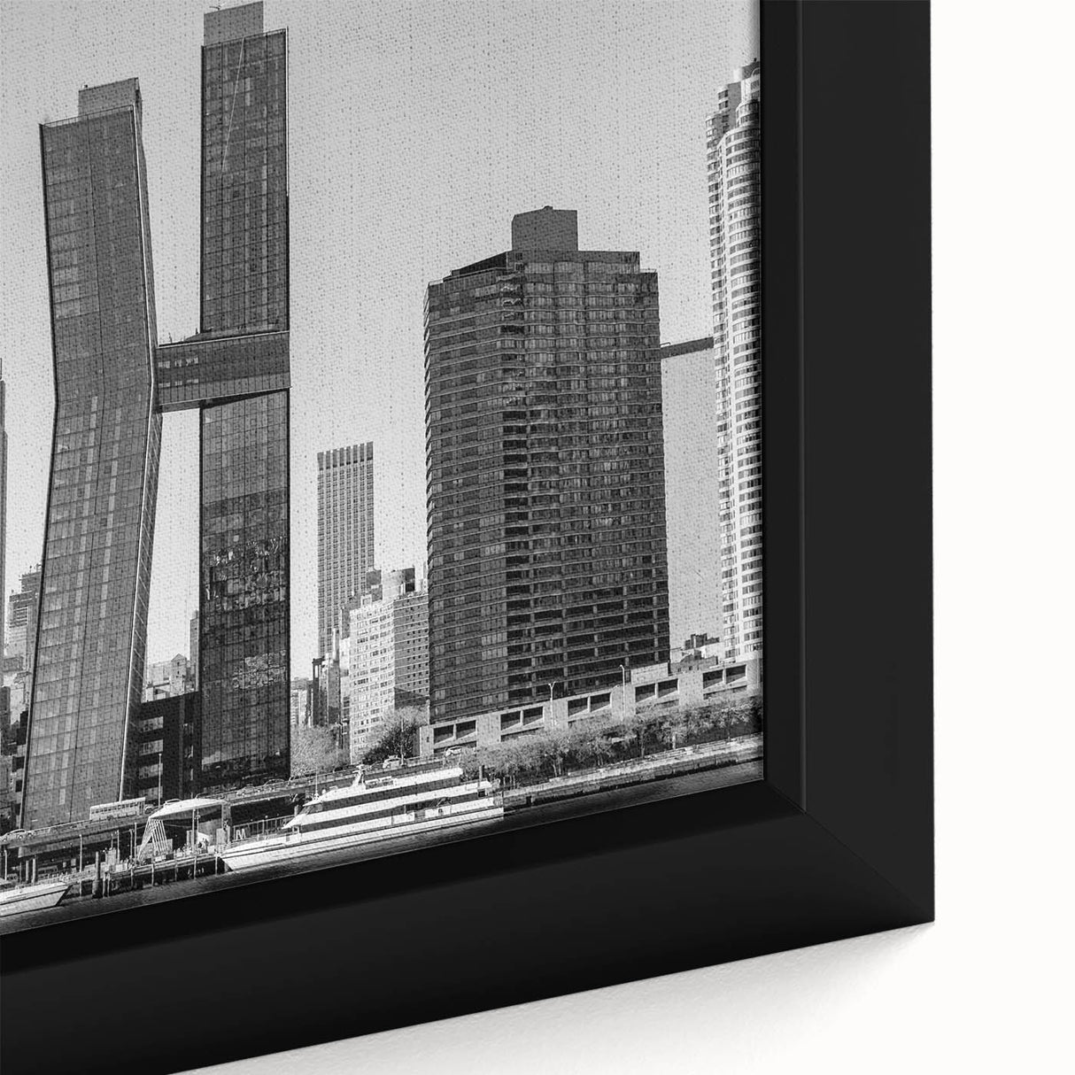 Black wall art featuring a close-up view of the Chrysler Building on a textured, framed canvas with vibrant color accents.