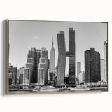 Framed canvas of the Chrysler Building in gold and black tones, vintage poster style, suitable for bedroom wall art.