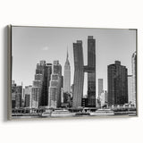 Landscape art painting of the Chrysler Building in silver and black tones on a framed canvas, ideal for office decor.
