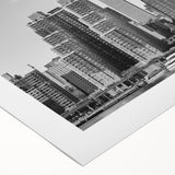 Art deco poster featuring the Chrysler Building in monochrome tones on rolled canvas, suitable for dining room decor.