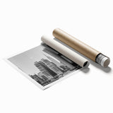 Extra large rolled print of the Chrysler Building in muted grayscale tones, ideal for classy bathroom wall art.