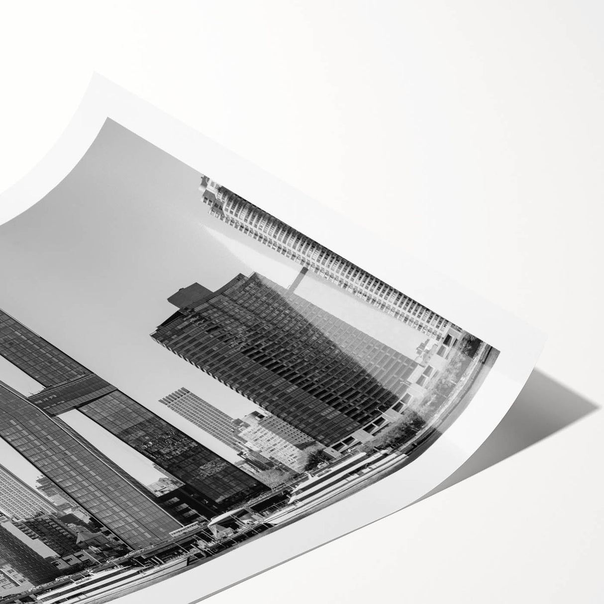 Extra large wall art featuring line art flowers and the Chrysler Building in muted gray tones.