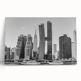 Black and white print of the Chrysler Building on stretched canvas, suitable as kitchen wall art or for bedroom ambiance.