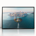 Large abstract wall art depicting the New York City skyline in muted gray tones, framed in black acrylic.