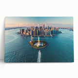 Black and white stretched canvas of Ellis Island, ideal for kitchen wall art or bedroom ambiance.
