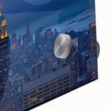Large abstract wall art of NYC's Empire State building in mid-century modernist style, ideal for dining room art.