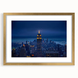 Extra large abstract art print of NYC skyline in muted gray and gold tones on a framed canvas, ideal for living room decor.