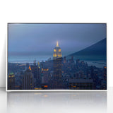 Art deco poster of the NYC skyline in black and white on acrylic, ideal for modern art wall decor in a nursery.