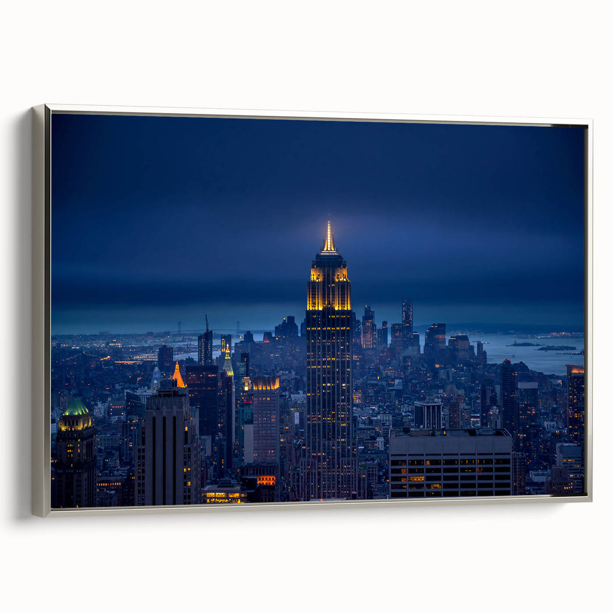 Framed canvas of a vintage-style New York City landscape.