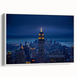 Vintage poster art of NYC with colorful Empire State Building on extra large framed canvas, ideal for living room.