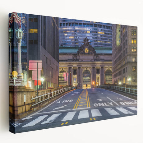 Large art print of New York City's Grand Central Station in muted gray tones on stretched canvas, ideal for kitchen wall art.
