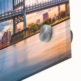 Acrylic print of the Manhattan Bridge in muted gray and blue tones.