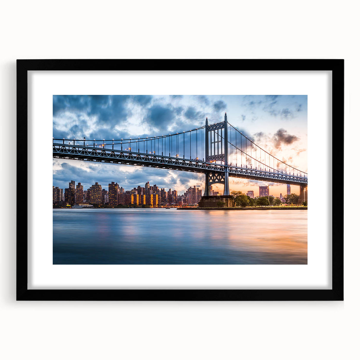 Extra large framed wall art of Manhattan Bridge in colorful abstract style on textured canvas, ideal for living room decor.