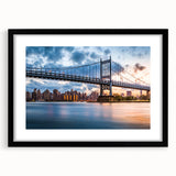 Extra large framed wall art of Manhattan Bridge in colorful abstract style on textured canvas, ideal for living room decor.